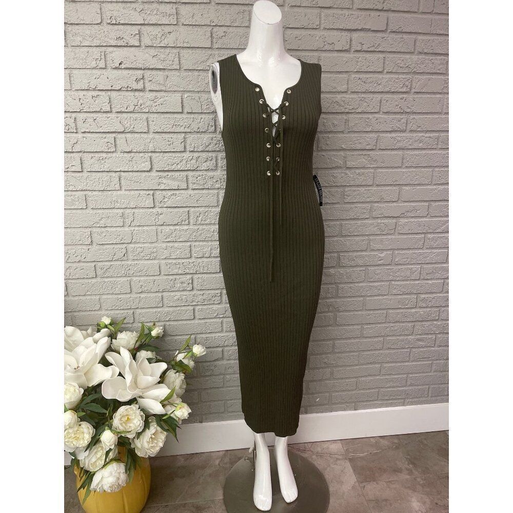 7 Avenue New York & Company Women Olive Bodycon Midi Dress Size S Tall NWT
